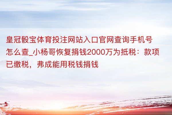 皇冠骰宝体育投注网站入口官网查询手机号怎么查_小杨哥恢复捐钱2000万为抵税：款项已缴税，弗成能用税钱捐钱